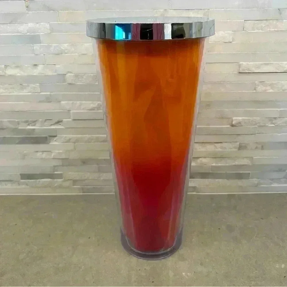 Starbucks Faceted Orange and Pink Cold Cup 2014 EUC 24 Oz
